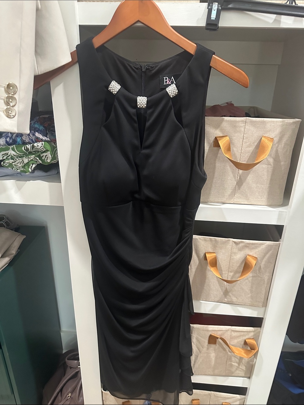 Betsy & Adam Black Jewel-Accent Midi Dress